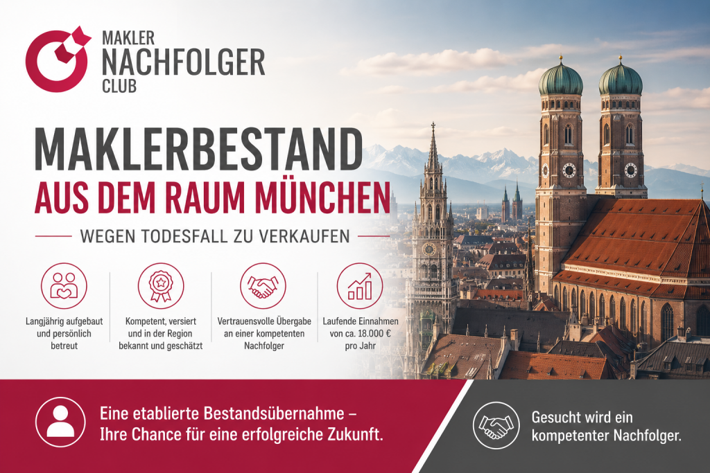 Versicherungsbestand im Raum München aus Nachlass zu verkaufen.
Aufgrund eines Todesfalls 